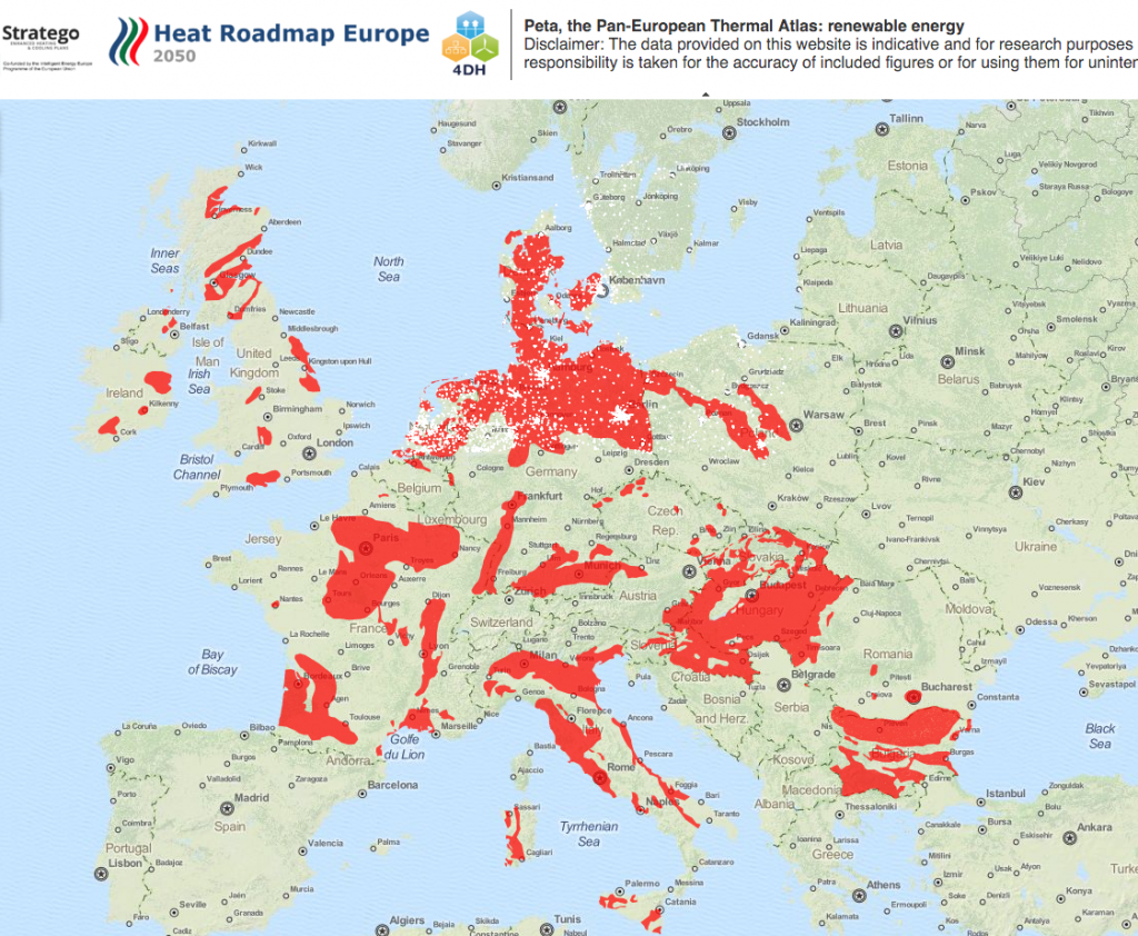 Interactive Map showing the areas with geothermal heating potential in