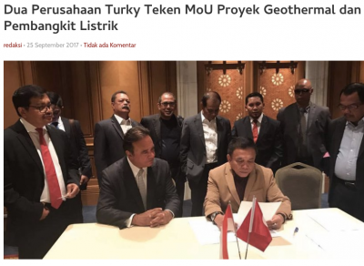 Endonezya’nın Aceh kentinde iki Türk şirketi jeotermal gelişim için MOU imzaladı