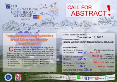 ITB Uluslararası Jeotermal Çalıştayı, Bandung 2018 – Bildiri Özetleri İçin Davet