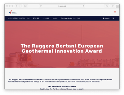 Ruggero Bertani Avrupa Jeotermal İnovasyon Ödülü 2021 için adaylık çağrısı