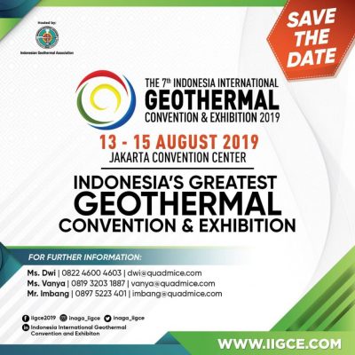 7. Endonezya Uluslararası Jeotermal Sözleşmesi ve Fuarı, 13-15 Ağustos 2019