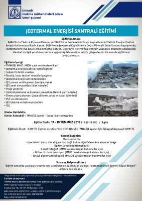 Makine Mühendisleri Odası İzmir Şube’den jeotermal santral eğitimi