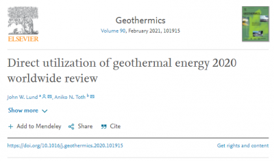 Jeotermal enerjinin doğrudan kullanımı; dünya çapında inceleme – 2020