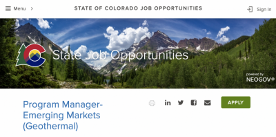 İş ilanı– Program Yöneticisi, Gelişmekte Jeotermal Olan Pazarlar, Colorado