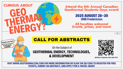 Özet Çağrısı – Kanada Jeotermal Öğrenci Günleri, New Brunswick, 28-30 Ağustos 2025
