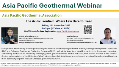 Webinar– Filipinler’de asidik jeotermal sıvıların kullanımıyla ilgili deneyim, 21 Kasım 2025