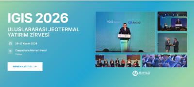 Screenshot 2026-09-16 112550 | JeotermalHaberler - Jeotermal Haber Event hero for IGIS 2026: international geotermal investment summit with a blue-green gradient and a photo collage on the right side.